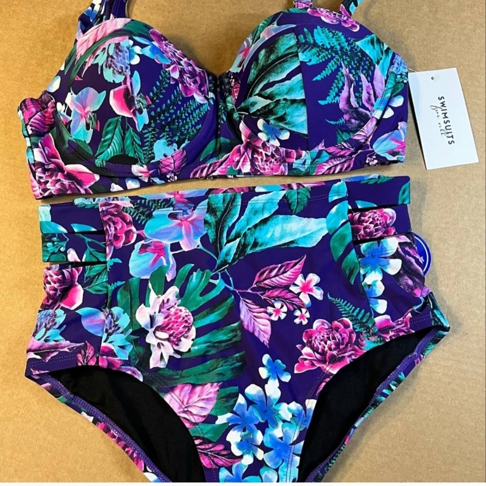 Swimsuits For All Floral Bikini in Purple and Blue